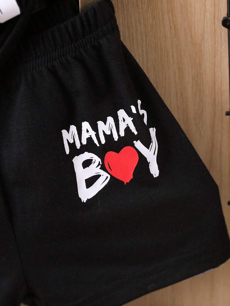Baby Boy Heart & Letter Graphic Tee & Shorts