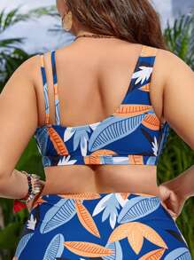 SHEIN Swim Curve Plus Size Tropical Print Wrap Cross Bikini Top Summer - Blue - View 2