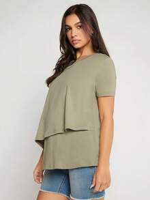 SHEIN Áo thun Bà bầu màu trơn Giải trí - Màu xanh Bạc hà - Xem 4