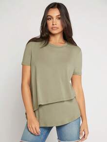 SHEIN Áo thun Bà bầu màu trơn Giải trí - Màu xanh Bạc hà - Xem 6