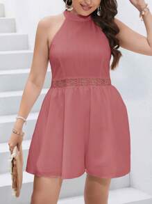 Dreamara 大碼水溶蕾絲拼接繞頸連體短褲