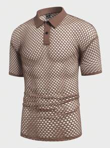 Manfinity Homme Men Hollow Out Polo Shirt - Brown - View 1