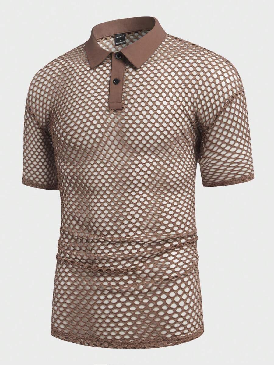 Manfinity Homme Men Hollow Out Polo Shirt - Brown - View 1