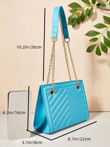 Chevron Pattern Square Bag Blue Fashionable Chain Strap - Blue - View 3