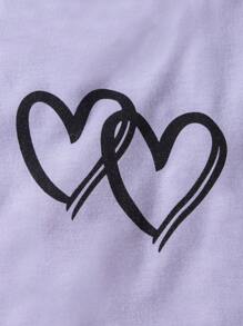 Baby Girl Heart Print Tee & Contrast Binding Shorts - Violet Purple - View 3