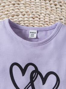 Baby Girl Heart Print Tee & Contrast Binding Shorts - Violet Purple - View 4