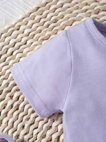 Baby Girl Heart Print Tee & Contrast Binding Shorts - Violet Purple - View 5