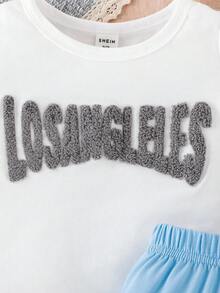 Baby Boy Letter Patched Tee & Shorts Set - Blue and White - View 3