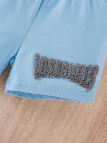 Baby Boy Letter Patched Tee & Shorts Set - Blue and White - View 6