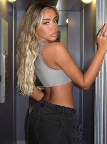 SHEIN ICON 環鏈前鏤空短款背心 - 灰色 - 查看 3