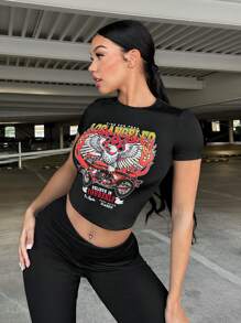 SHEIN SXY Áo thun nữ Slogan Giải trí - màu đen - Xem 1