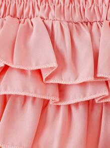 嬰兒女孩荷葉邊背心上衣＆花卉印花喇叭褲＆帽子 - 粉色 - 查看 5