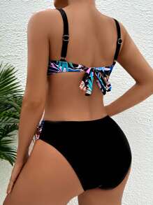 SHEIN 熱帶圖案聚攏比基尼泳裝 - 彩色 - 查看 2