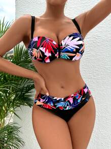SHEIN 熱帶圖案聚攏比基尼泳裝 - 彩色 - 查看 6