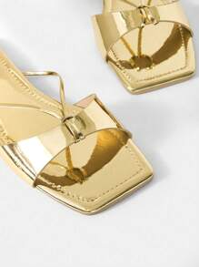 SheIn SXY Women Metallic Flat Sandals, Glamorous Gold Slide Sandals - Gold - View 4