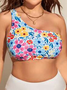 SHEIN Swim Curve Top bikini con estampado floral de un hombro - Multicolor - Ver 3