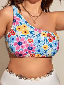 SHEIN Swim Curve Top bikini con estampado floral de un hombro - Multicolor - Ver 4