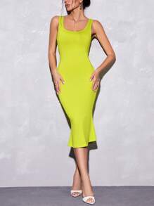 SHEIN BAE Vestido ajustado tank unicolor - Verde - Ver 1