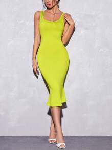 SHEIN BAE Vestido ajustado tank unicolor - Verde - Ver 4