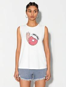 Nymthsdraws 卡通圖案背心上衣 - 白色 - 查看 1