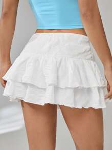 Comfortcana Ruffle Trim Knot Side Layer Hem Skirt - White - View 7