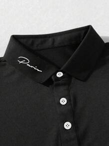 Manfinity Homme Men Letter Graphic Striped Trim Polo Shirt - Black - View 6