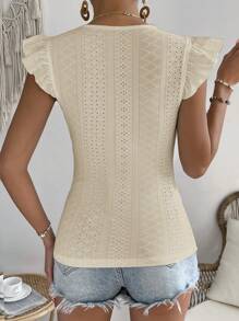 SHEIN Frenchy 拼接水溶蕾絲荷葉邊T恤 - 杏色 - 查看 2