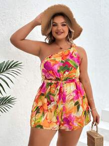 Dreamara 大碼印花單肩腰帶連身短褲 - 彩色 - 查看 2
