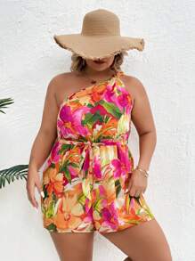 Dreamara 大碼印花單肩腰帶連身短褲 - 彩色 - 查看 4
