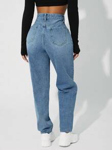 SHEIN PETITE 高腰牛仔褲 - 中等水洗藍 - 查看 2