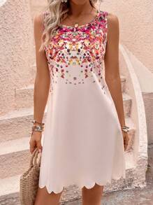 SHEIN LUNE 印花貝殼邊背心連衣裙