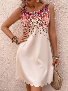 SHEIN LUNE 印花貝殼邊背心連衣裙