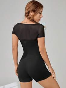 SHEIN Qutie Bộ đồ hai mảnh nữ Tương phản Mesh cắt màu trơn Giải trí - màu đen - Xem 2