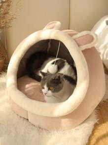 1 Peça Cama de Estimação com Decoração de Orelha e Pompom de Desenho Animado para Gatos e Cachorros para Dormir, Mantém a Cama de Cachorro e Gato Fácil de Limpar