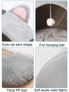 1入組卡通耳朵和絨球裝飾寵物床適用於貓和狗狗適用於睡眠 - 彩色 - 查看 5