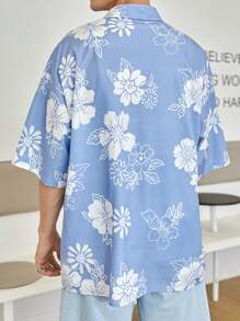 Manfinity RebelGame Men Floral Print Shirt Without Tee - Blue and White - View 2