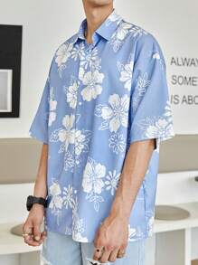 Manfinity RebelGame Men Floral Print Shirt Without Tee - Blue and White - View 4