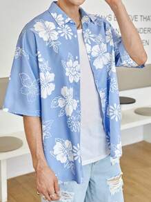 Manfinity RebelGame Men Floral Print Shirt Without Tee - Blue and White - View 6