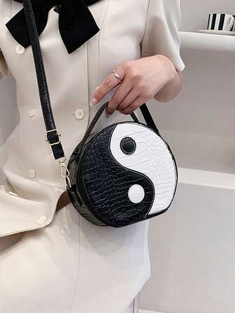 迷你鱷魚壓紋太極圖案頂部單條提帶