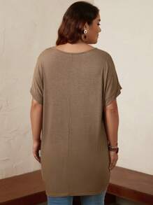SHEIN LUNE 大碼素色蝙蝠袖側收褶T恤 - 咖啡棕 - 查看 2