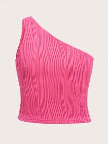 SHEIN Girls One Shoulder Crop Tank Top - Hot Pink - View 1