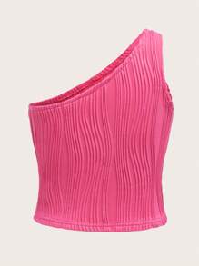 SHEIN Girls One Shoulder Crop Tank Top - Hot Pink - View 2