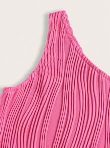 SHEIN Girls One Shoulder Crop Tank Top - Hot Pink - View 3