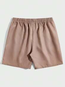 ROMWE MEN Street Life Quần short cạp rút họa tiết hoa và chữ Fire dành cho nam, đi học - Màu Khaki - Xem 2