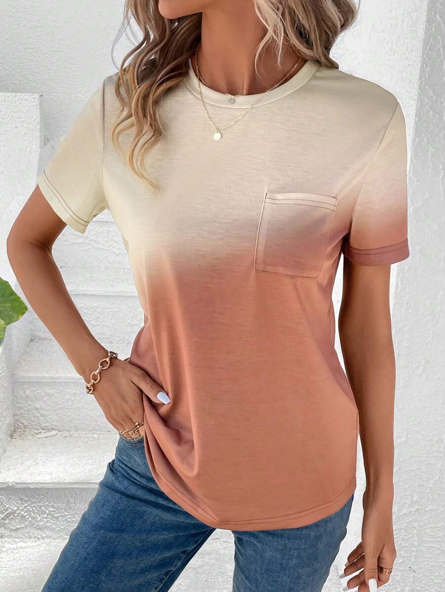 SHEIN LUNE Camiseta de ombré con parche de bolsillo - Multicolor - Ver 1