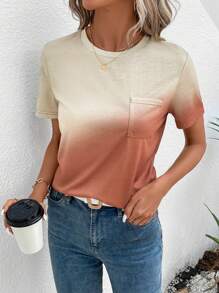 SHEIN LUNE Camiseta de ombré con parche de bolsillo - Multicolor - Ver 3