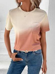 SHEIN LUNE Camiseta de ombré con parche de bolsillo - Multicolor - Ver 4