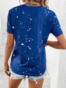 SHEIN LUNE 愛心和字母圖案T恤 - 藍色 - 查看 2