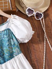 SHEIN Đầm Gái viền lá sen Viên lá sen Hoa Dễ thương - Nhiều màu - Xem 5