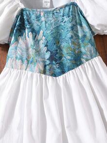 SHEIN Đầm Gái viền lá sen Viên lá sen Hoa Dễ thương - Nhiều màu - Xem 6